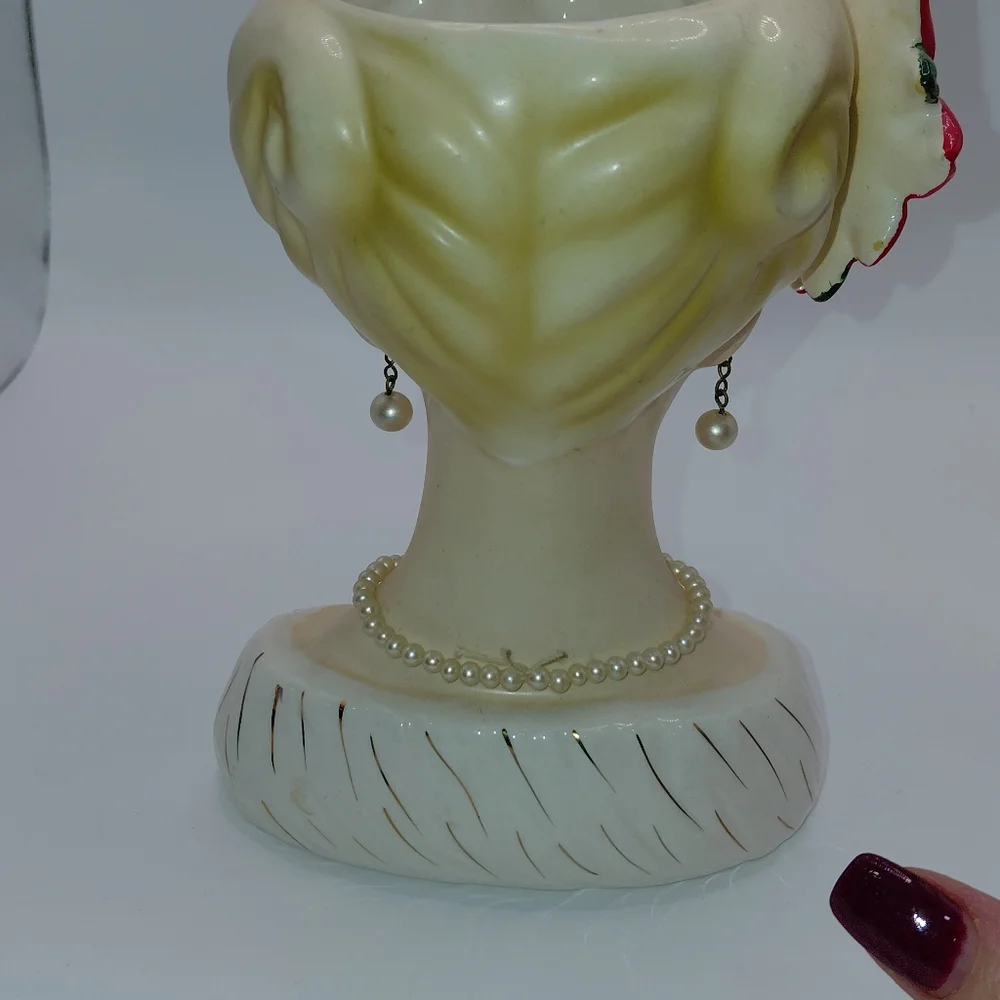 Vtg 1961 Inarco Blonde Girl Christmas Head Vase Poinsettia Necklace Earrings